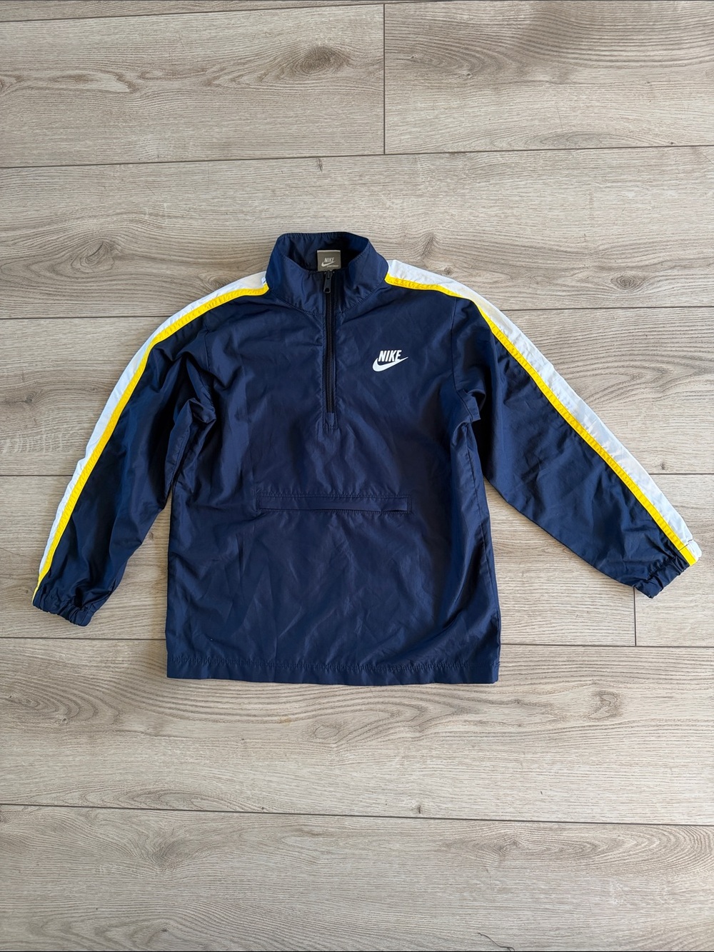 Nike Windbreaker Pullover Jacket M(10-12) Blue Yellow White Front Pocket Fall